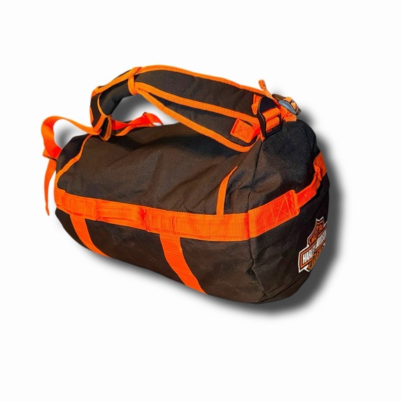 Harley-Davidson Other - Harley Davidson 2-in-1 Travel Biker Duffel Back Pack Bag Black Orange No Charm